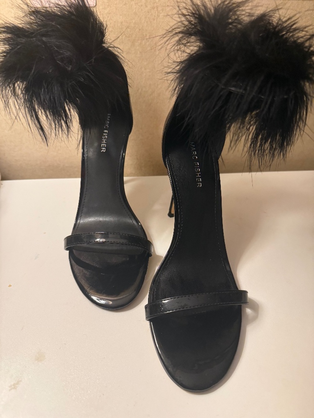 Marc Fisher Black Feather Ankle Strap Heels – Size 9